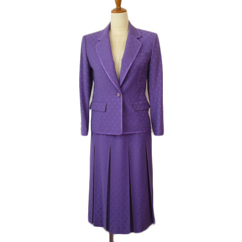 銀座マギー maggy スーツ ジャケット スカート 総柄 ウール 7 紫 パープル レディース