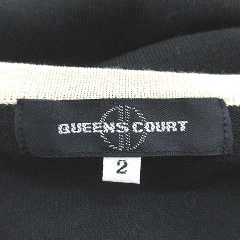 クイーンズコート QUEENS COURT ニットカーディガン 長袖 パイピング Vネック 2 黒 ブラック ベージュ /CT ■MO レディース_画像5