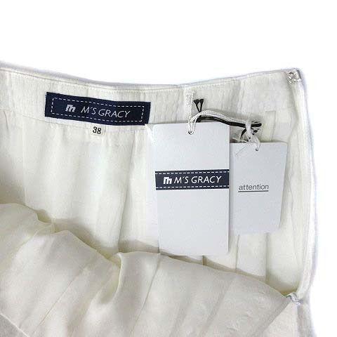 未使用品 エムズグレイシー M'S GRACY チェック ジャガード スカート フレア 膝丈 グログランテープ ホワイト 白 38 レディースの画像4