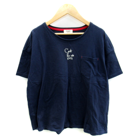 ビームスハート BEAMS HEART Tシャツ カットソー 半袖 ラウンドネック 無地 刺繍 紺 ネイビー /SY30 レディースの画像1