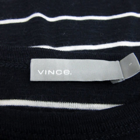 ヴィンス VINCE Tシャツ カットソー 長袖 ラウンドネック ボーダー柄 S ネイビー 紺 /MS34 レディース_画像4