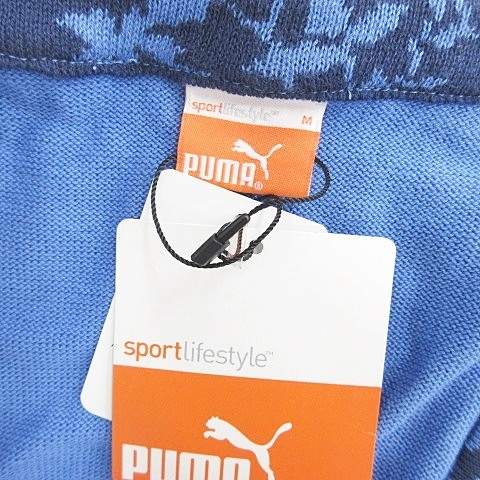 未使用品 プーマ PUMA ゴルフ ニット ベスト プルオーバー Vネック ロゴ 花柄 綿 コットン 青 ブルー 紺 ネイビー M レディース_画像3