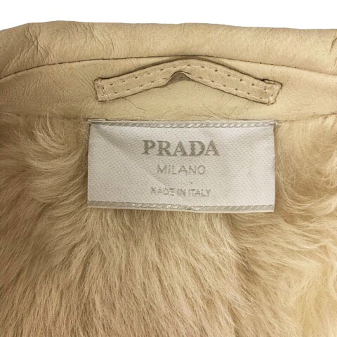 プラダ PRADA コート ムートンコート ファー レザー ダブルボタン ミディアム丈 イタリア製 羊 L.N.20989 40 白 アイボリー レディース_画像3