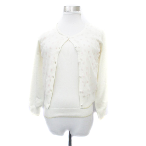  Cynthia Rowley ensemble knitted cardigan round neck cut and sewn chu-ru Heart pattern 2 eggshell white Pink Lady -s