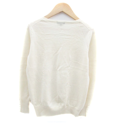  Indivi INDIVI knitted cut and sewn V neck long sleeve plain wool eggshell white /HO22 lady's 