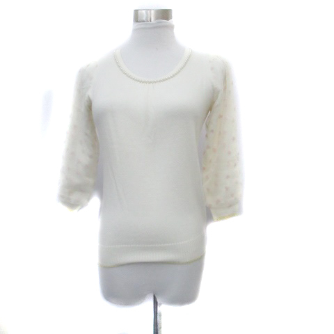  Cynthia Rowley ensemble knitted cardigan round neck cut and sewn chu-ru Heart pattern 2 eggshell white Pink Lady -s