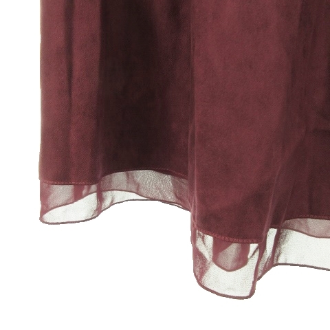 ナチュラルビューティー NATURAL BEAUTY スカート フレア ひざ丈 切替 フェイクスエード リボン 大きいサイズ 42 赤紫 ボルドー /AO11_画像3