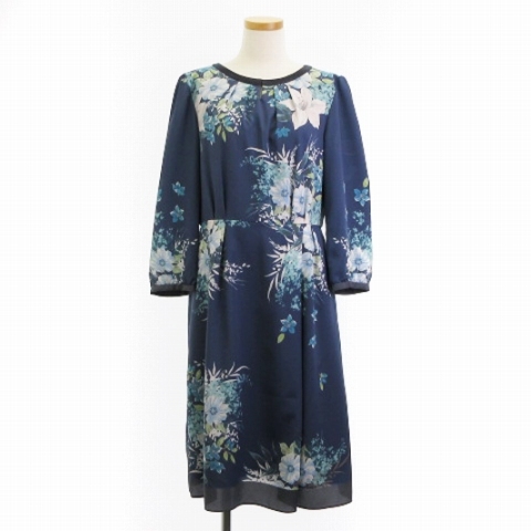  SunaUna Sunauna superior article One-piece knee height 7 minute sleeve floral print tuck navy blue navy 38 #ECS lady's 