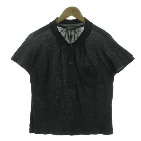 マーガレットハウエル MARGARET HOWELL ポロシャツ 半袖 胸ポケ イタリア製 シルク70％ ブラック 黒 2 レディース