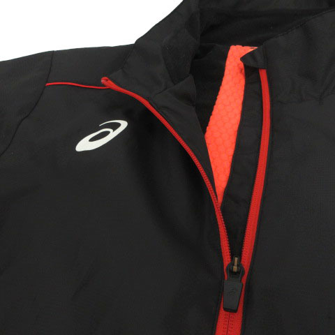 アシックス asics 裏トリコットブレーカージャケット 2031A898 スタンドカラー ロゴ ジップアップ 裏起毛 配色 ブラック 黒 赤 M_画像3