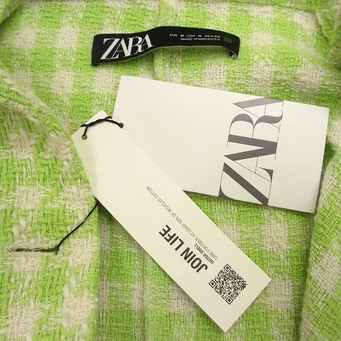 ザラ ZARA タグ付き ジャケット グレンチェック コットン 緑系 グリーン系 白 ホワイト M レディースの画像4