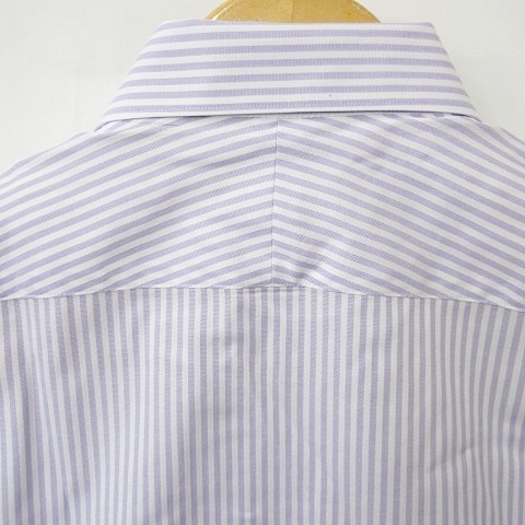 ダーバン DURBAN シャツ カーターシャツ 半袖 ホリゾンタルカラー ストライプ 綿 紫 白 パープル ホワイト 41/16 メンズの画像6
