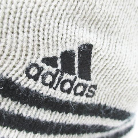 アディダス adidas ゴルフウェア ニット帽 ビーニー ニットキャップ 帽子 フリー 57cm～59cm 白系 オフホワイト ライン ロゴ 文字 刺繍 メ_画像8