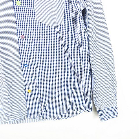 フラボア FRAPBOIS クレイジーパターン シャツ 長袖 綿 1 ブルー ギンガムチェック ストライプ kz6297 メンズ_画像2