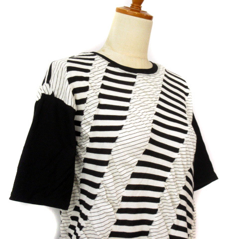 ヒロコビス HIROKO BIS デザインボーダーTシャツ 9 黒 ブラック 白 ホワイト レディース_画像5