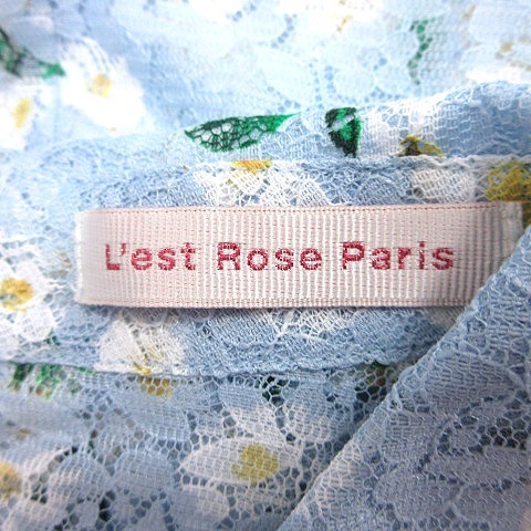 レストローズ L'EST ROSE シャツ ブラウス ステンカラー 総レース 花柄 フレンチスリーブ ウエストマーク 2 水色 ライトブルー レディース_画像7