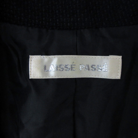 レッセパッセ LAISSE PASSE オープンカラージャケット ショート丈 無地 ウール混 36 紺 ネイビー /YS5 レディース_画像6