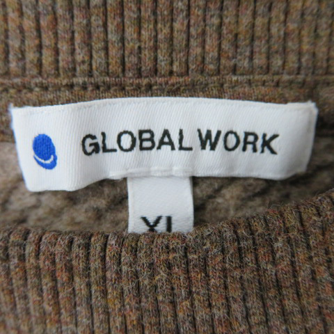 グローバルワーク GLOBAL WORK ニット セーター 長袖 ラウンドネック 裏起毛 ヘリンボーン柄 大きいサイズ XL ブラウン /YK43 メンズ_画像4