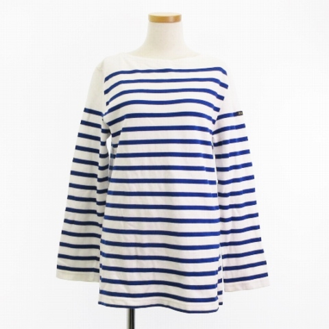  Le Minor Leminor T-shirt cut and sewn long sleeve border boat neck cotton blue white #ECS lady's 