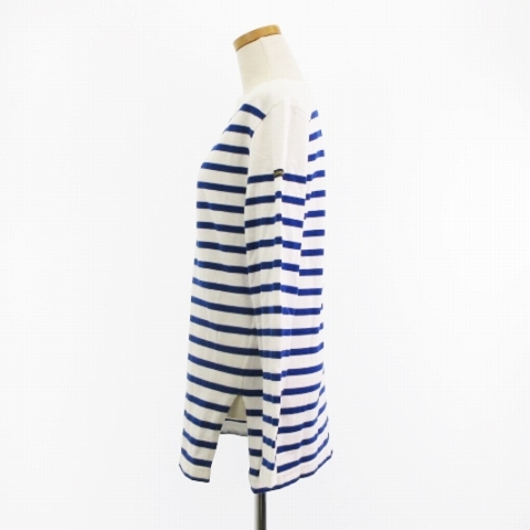  Le Minor Leminor футболка cut and sewn длинный рукав окантовка лодка шея хлопок голубой белый #ECS женский 