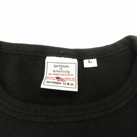 アヴィレックス AVIREX Tシャツ カットソー 半袖 ワッフル ロゴ コットン ブラック 黒 L ■GY01 メンズ_画像4