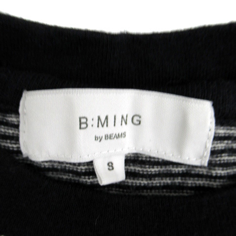  Be mingbai Beams T-shirt cut and sewn long sleeve round neck border pattern embroidery S black black white white /SM21 lady's 