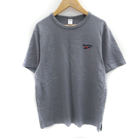 リーボック Reebok Tシャツ カットソー 半袖 ラウンドネック ロゴ刺繍 M ブルーグレー /SM42 メンズ_画像1