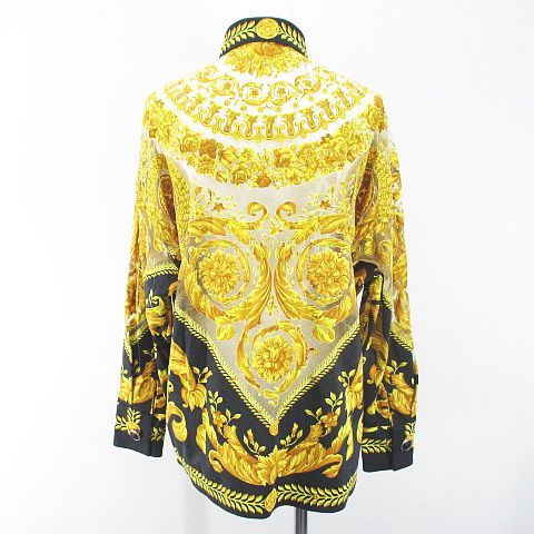 未使用品 ジャンニヴェルサーチ ヴェルサーチェ GIANNI VERSACE 長袖 シャツ ブラウス 比翼 38 黒系 ブラック イタリア製 シースルー 透け_画像2