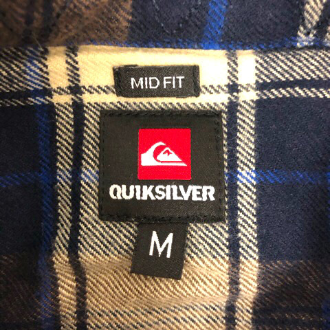 クイックシルバー QUIKSILVER シャツ カジュアルシャツ コットン チェック 長袖 M 茶 ブラウン 青 ブルー メンズの画像3