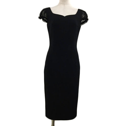  Queens Court QUEENS COURT One-piece I line knee height race wool nylon formal .. feeling short sleeves 2 black black lady's 