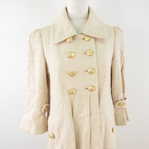 Chesty Chesty pea coat long 7 minute sleeve flair sleeve tweed lame beige 0 *E819 lady's 