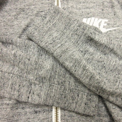 ナイキ NIKE パーカー ジップアップ ワンポイント ロゴ プリント コットン グレー M ■WY レディース_画像6