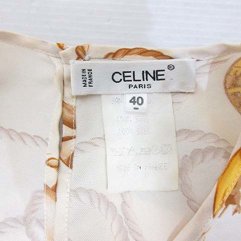 セリーヌ CELINE スカーフ柄 シルク ブラウス 半袖 カットソー 40 アイボリー フランス製 正規品 レディース_画像3