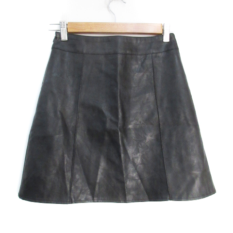 ディーホリック DHOLIC フェイクレザースカート 台形スカート ひざ丈 無地 S 黒 ブラック /FF47 レディース_画像2