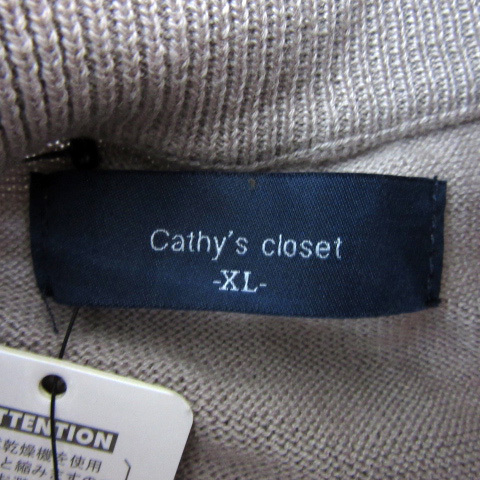  не использовался товар Cathy\'s closetkya She's шкаф вязаный cut and sewn длинный рукав bottleneck одноцветный большой размер XL серый ju/YS27 мужской 