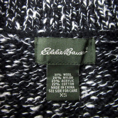 エディーバウアー EDDIE BAUER アウトドアウェア ニット セーター ショールカラー 総柄 ウール混 XS 黒 ブラック 白 ホワイト /YS36 メンズ_画像4