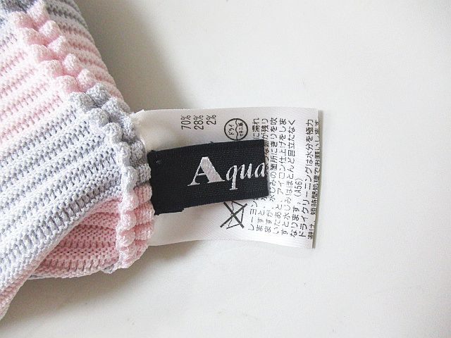 アクアスキュータム AQUASCUTUM ボーダー柄 膝丈 タイトスカート 8 灰系 グレー 加工 ストレッチ 日本製 レナウン レディース_画像3