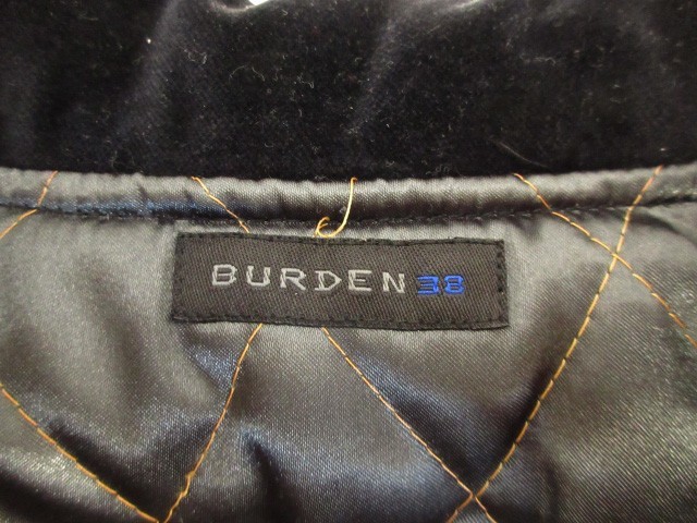 バーデン BURDEN ダブルライダースジャケット ベロア 裏地キルティング ブラック 38 メンズの画像3