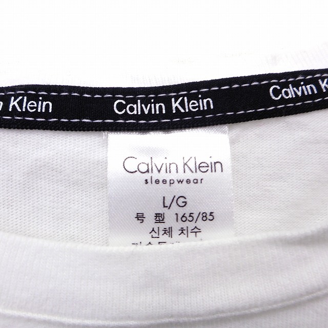 カルバンクライン CALVIN KLEIN 国内正規品 カットソー Tシャツ ボートネック コットン 綿 透け感 ロゴプリント 半袖 L 白 ホワイト_画像3