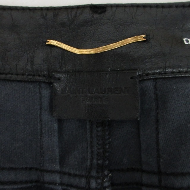 サンローラン パリ SAINT LAURENT PARIS レザースキニーパンツ D05 W/SK-MW ストレッチ 裾ジップ 359171 黒 ブラック 25インチ ジャンク品_画像7