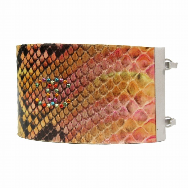 00SS Chanel CHANEL vintage Vintage Old 00T here Mark exotic bracele bangle python leather multicolor /11