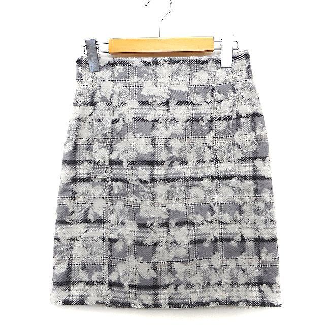  Jill Stuart JILL STUART trapezoid skirt Mini knees on knitted check floral print large pattern wool .S gray ash /HT5 lady's 