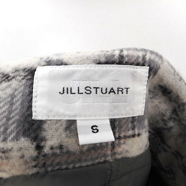  Jill Stuart JILL STUART trapezoid skirt Mini knees on knitted check floral print large pattern wool .S gray ash /HT5 lady's 