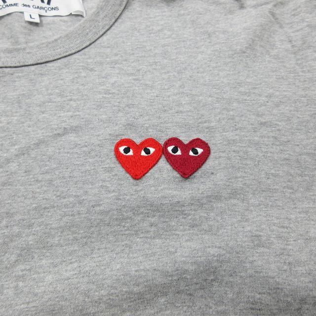 プレイコムデギャルソン PLAY COMME des GARCONS ダブルハート ワッペン Tシャツ 半袖 ラウンドネック L グレー AZ-T226 AD2018/1_画像5