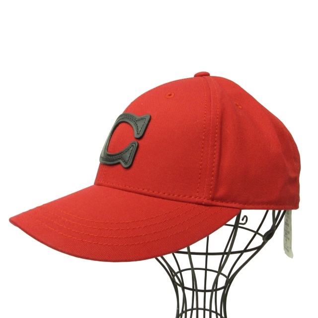 未使用品 コーチ COACH タグ付 レザーロゴワッペン ベースボールキャップ 帽子 F43038 赤 レッド 黒 ブラック F 1005 メンズ