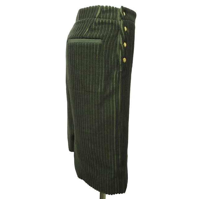 ドゥロワー Drawer 美品 近年モデル スカート ストライプ柄 金ボタン 緑 グリーン 36 約S 1007 IBO44 レディース_画像2
