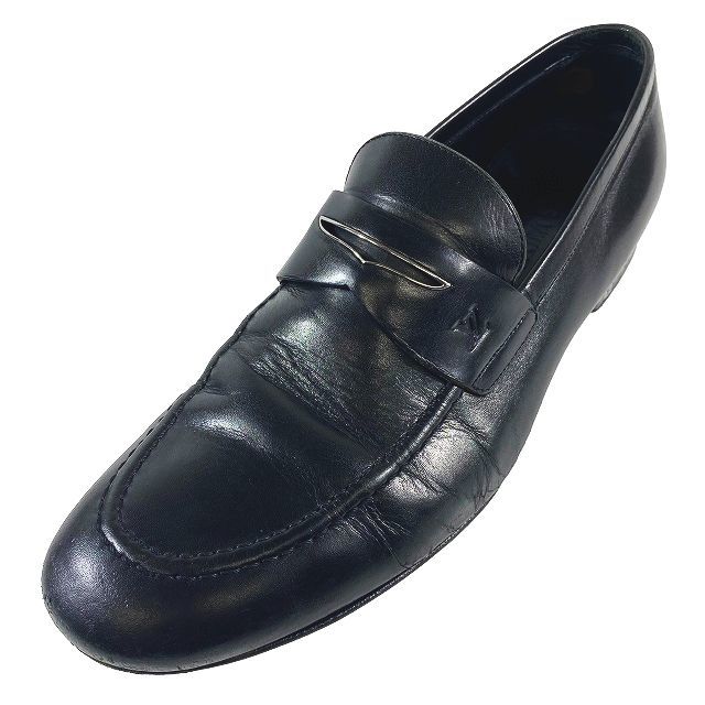 ルイヴィトン LOUIS VUITTON LVロゴ レザー ローファー ドレスシューズ Uチップ 黒 ブラック サイズ6.5M メンズ 紳士靴 ♪B10