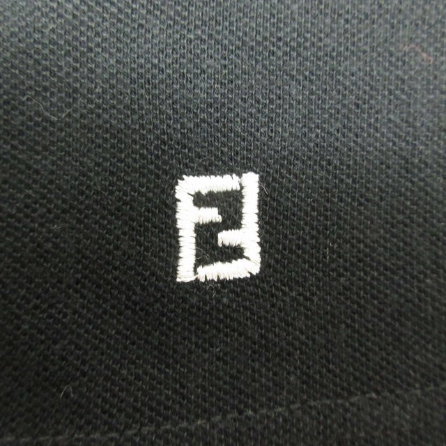 美品 フェンディ FENDI 鹿の子 ポロシャツ 半袖 ズッカ ロゴ 刺繍 ライン Tシャツ プルオーバー カットソー 40 黒 ブラック/h45 レディース_画像4