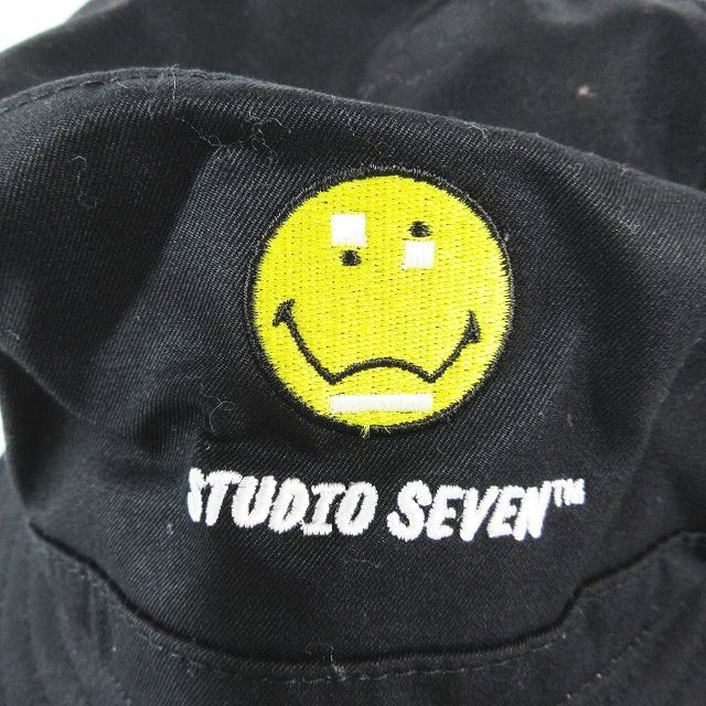 スタジオセブン STUDIO SEVEN バケットハット 帽子 スマイルマーク ロゴ 刺繍 ワンポイント 黒 ブラック レディース_画像3
