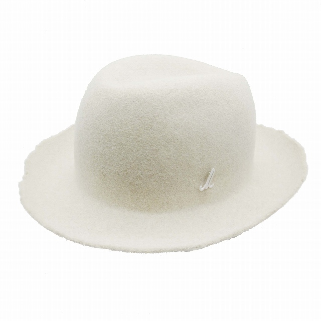 極美品 ミュールバウアー MUEHLBAUER フェルト ハット 中折れハット ソフト帽 帽子 ロゴ Mピン ハンドメイド アイボリー